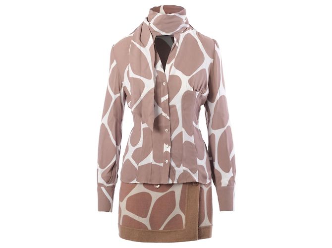Blusa de seda com estampa de girafa Red Valentino com lenço Branco