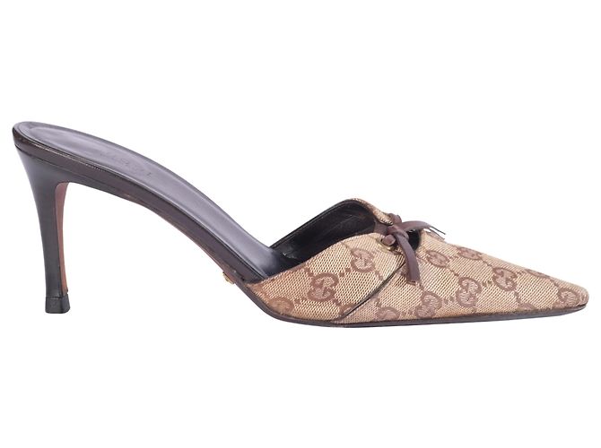 Gucci GG Canvas Pointed-Toe Mule Heels Brown