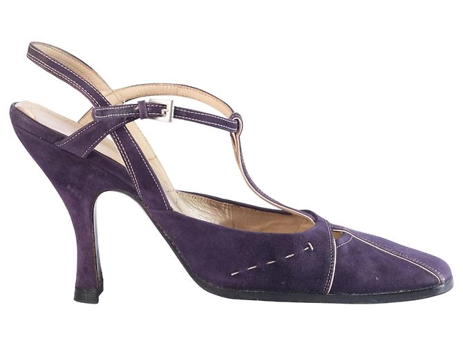 Décolleté T-Strap Prada in camoscio viola – '00s Porpora