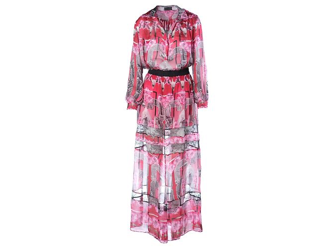 Autre Marque Set Camicia in Seta Stampata e Gonna Maxi John Richmond Rosa Multicolore