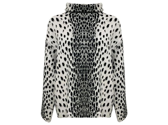 Alaïa Alaia Chenille-Strickpullover mit Animal-Print Grau / Schwarz