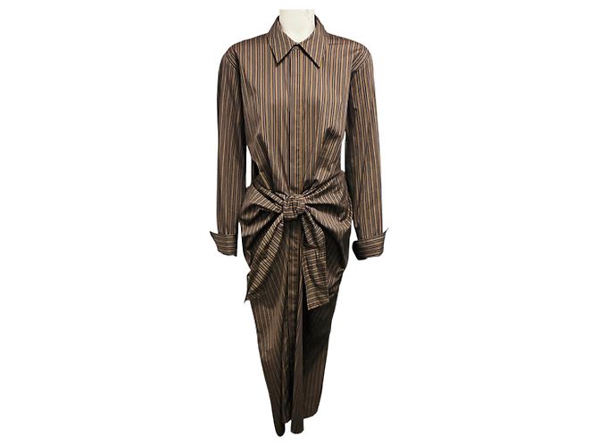 Abito camicia midi a maniche lunghe a righe Mila marrone multicolore A.L.C.