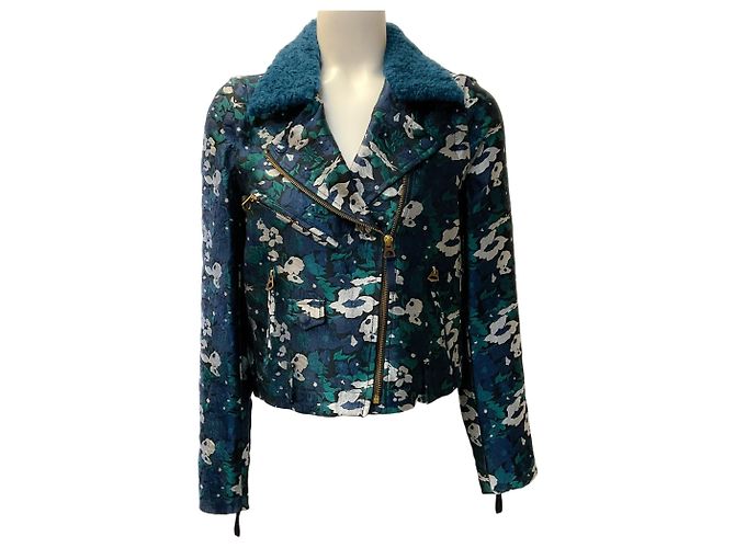 Opening Ceremony Wendbare Jacke / Weste aus blaugrünem Brokat mit Shearling