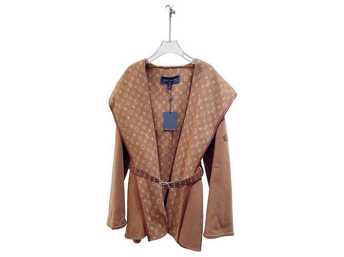 Louis Vuitton Monogramm Wollmantel Camel Größe 44 Mehrfarben