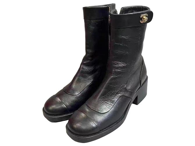 Chanel Black Leather Boots Size 36