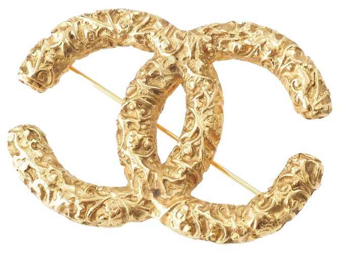 Chanel CC vergoldete Lava-Brosche Golden