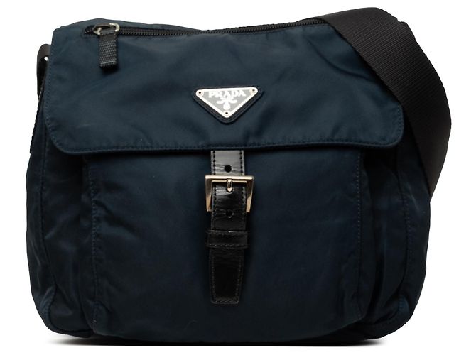 Bolsa Messenger Prada Tessuto azul com fivela e zíper