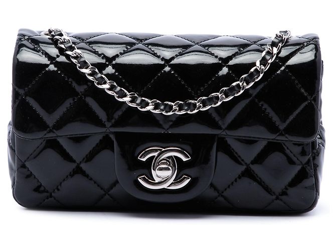 Borsa a tracolla Chanel Extra Mini Rectangular Classic Patent Single Flap Nera Nero