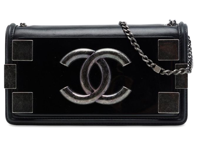 Borsa a tracolla Chanel Boy Brick Horizontal Flap in pelle d'agnello e acrilico nera Nero