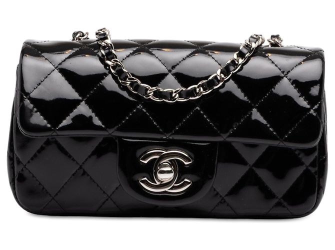 Borsa a tracolla Chanel Extra Mini Rectangular Classic Patent Single Flap Nera Nero