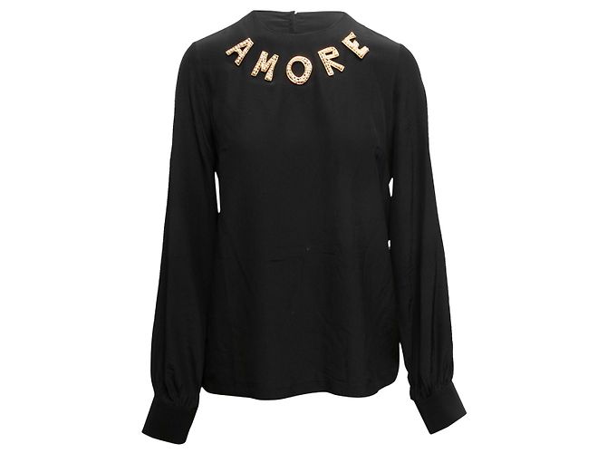 Haut noir en soie avec perles synthétiques Dolce & Gabbana Taille IT 40
