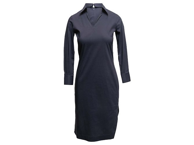 Céline Navy Celine Long Sleeve Collared Dress Size US S Navy blue