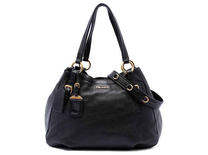 Borsa Tote Convertibile con Zip Laterale Prada Vitello Daino Nera Nero