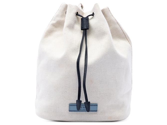 White Prada Canvas Mistolino Drawstring Pouch
