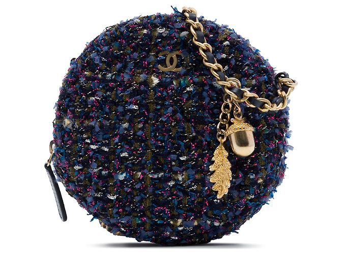 Bolsa tiracolo redonda em tweed acolchoado Chanel CC roxa Roxo
