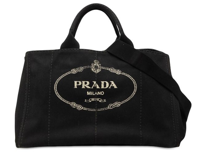 Borsa Tote Satchel Prada Large Canvas Canapa Logo Nera Nero