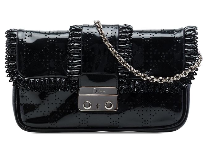 Autre Marque Borsa a tracolla Dior New Lock Ruffle in vernice perforata Cannage nera Nero