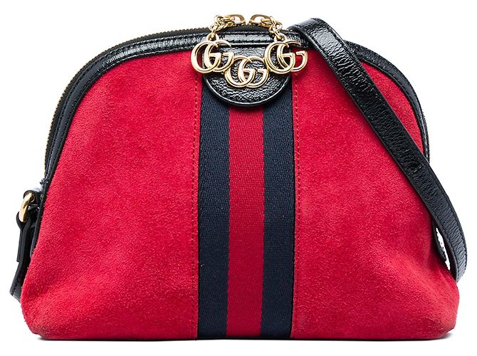 Borsa a tracolla Gucci Small Suede Web Ophidia Dome rossa Rosso