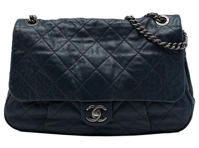 Borsa a tracolla Chanel Coco Pleats in vitello matelassé blu