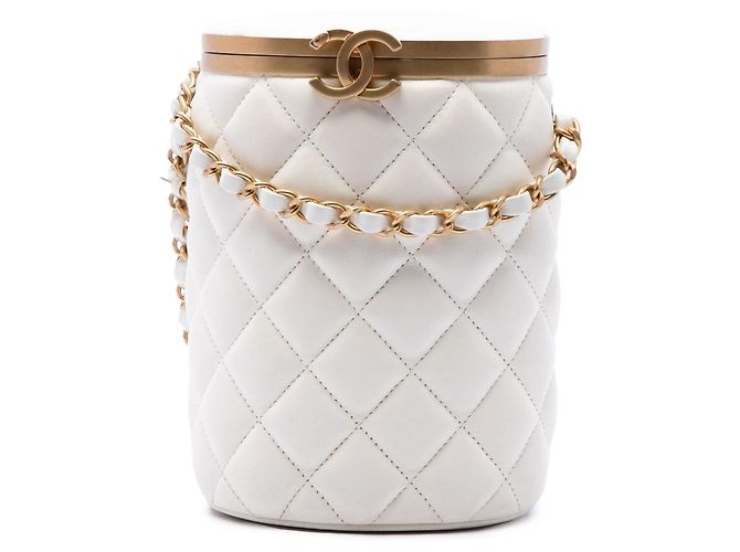 Borsa Chanel Small Quilted Lambskin Crown Box Bag Bianca Bianco