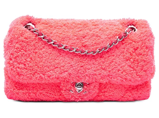 Bolsa de Ombro Chanel Medium Quilted Terry Cloth Coco Beach Flap Rosa