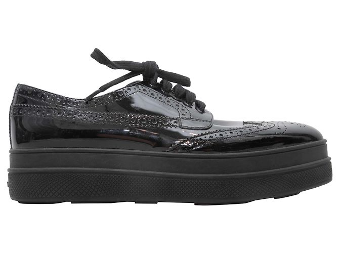 Black Prada Patent Platform Oxfords Size 38