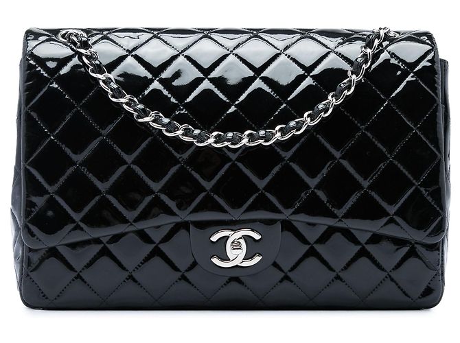 Borsa a tracolla Chanel Maxi Classic Double Flap in vernice nera Nero
