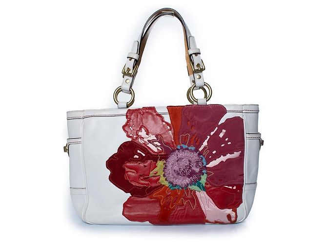 Coach, mala de pega superior em branco com flor Multicor Dourado
