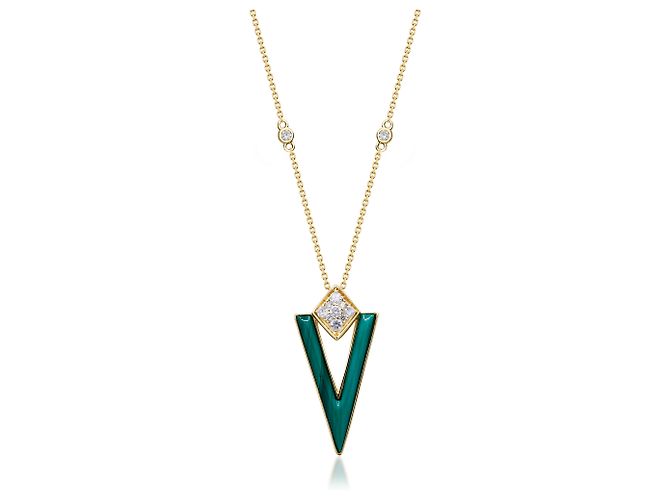 Autre Marque Pendente a V in oro giallo, malachite e diamanti