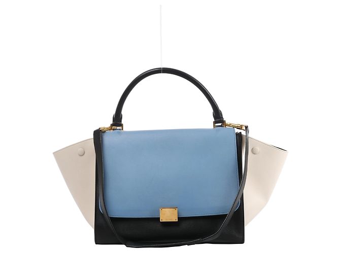 Céline Celine Trapeze Leder 2Way Handtasche Blau × Weiß x Schwarz