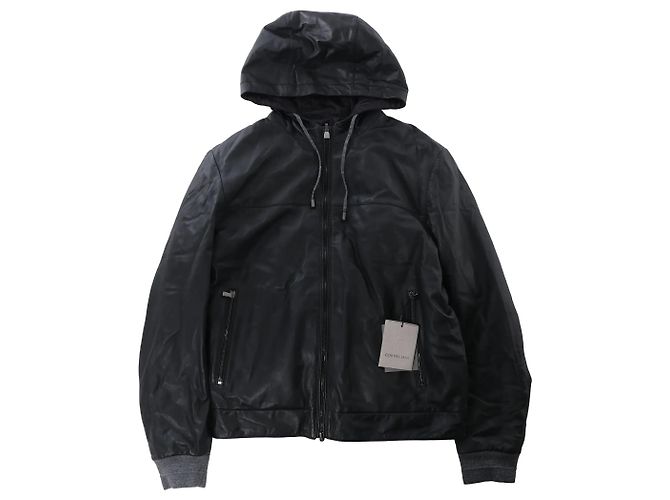 Corneliani Leather Double Side Jacket in Black, Size 50 IT