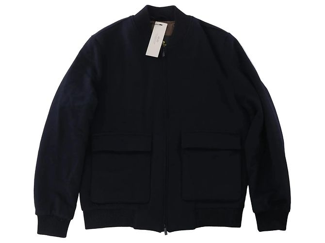 Corneliani O.Wear Bomber Jacket in Navy Blue, Size 50 IT Grey
