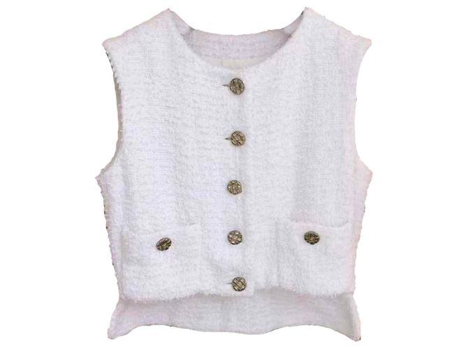 Top de Chanel en tweed blanco Talla 36