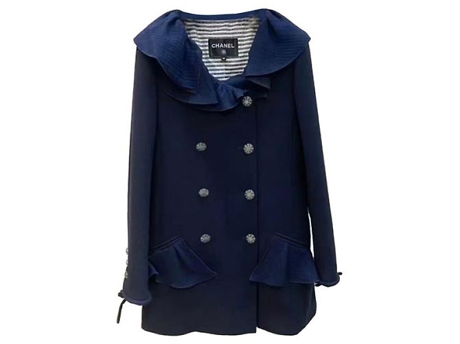 Chanel Navy Blue Wool Coat
