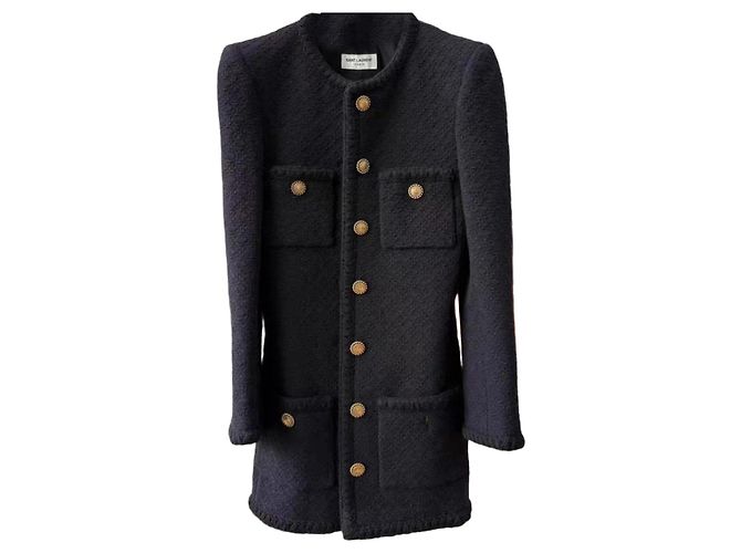 Autre Marque Saint Laurent Wollmantel Schwarz Größe 38