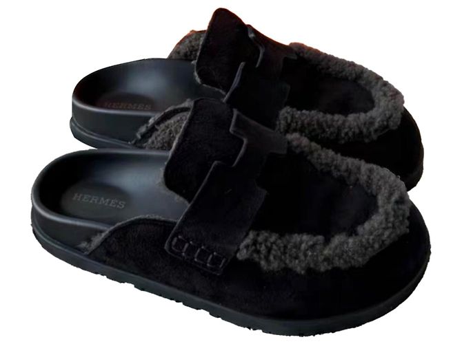 Sandali Hermès in pelle neri taglia 36 Nero