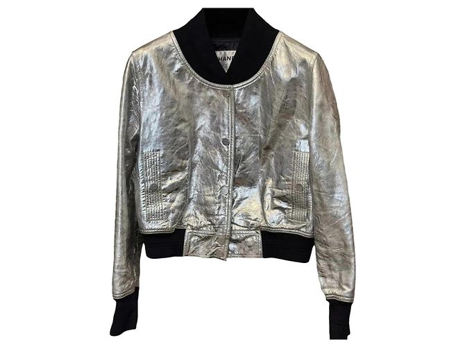 Chanel Lederjacken Silber