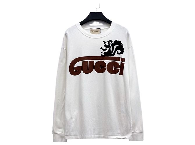 Gucci SS23 Top in cotone bianco a maniche lunghe Multicolore