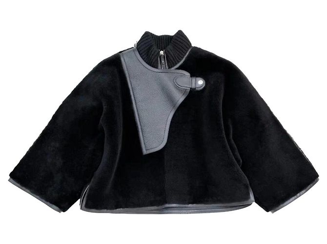 Hermès Black Shearling Coat Women Size 34