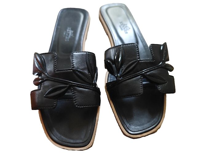 Hermès Oran Sandals Black Leather
