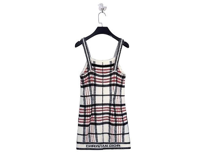 Vestido slip Dior xadrez branco e vermelho em malha Multicor