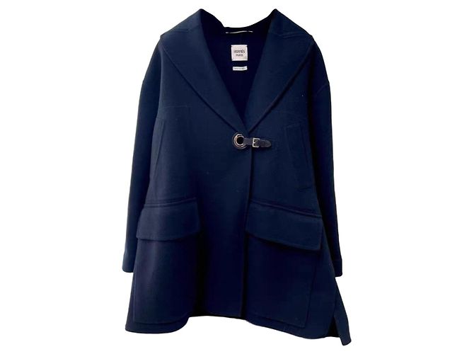 Hermès Navy Blue Cashmere Coat Size 38