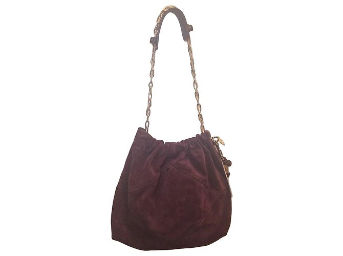 Ba&Sh Bolso de hombro de gamuza burdeos con cadena dorada