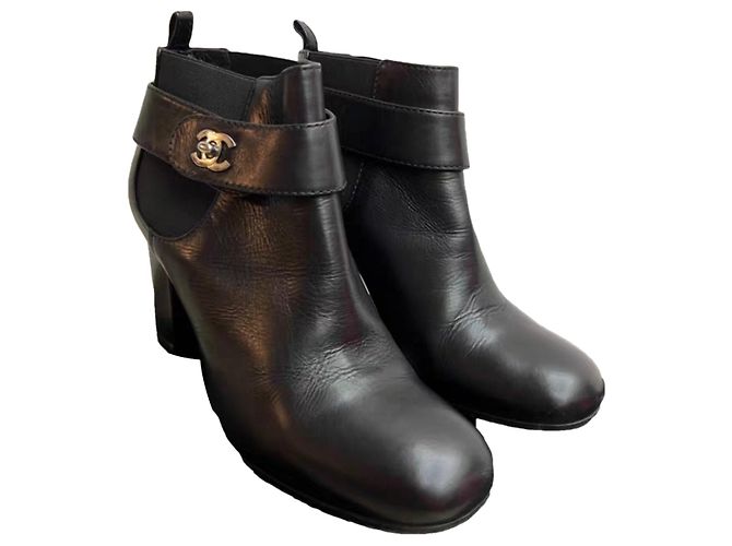Chanel Black Leather Boots Size 37