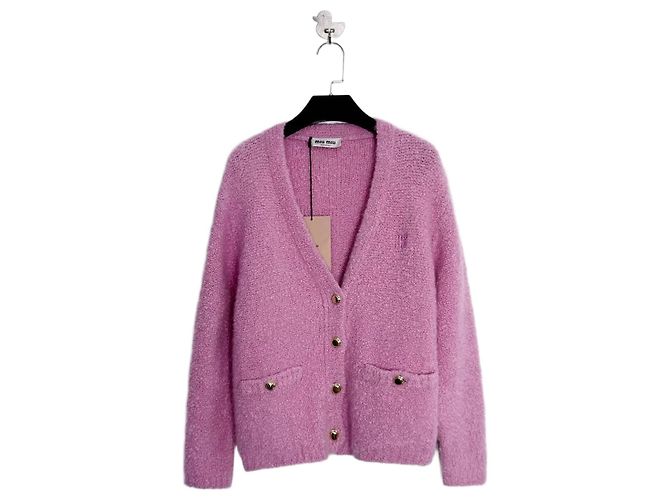 Miu Miu Strickjacke aus rosa Teddy-Kaschmir Mehrfarben