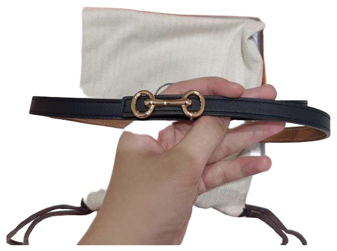 Cinto Hermès de couro preto