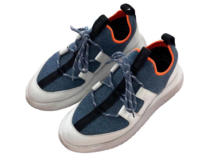Baskets Hermès en toile bleu 36.5