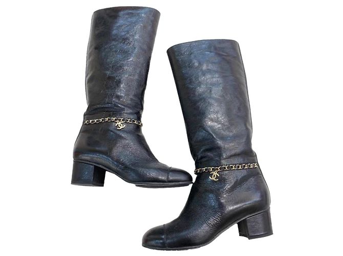Chanel Black Leather Boots 36.5