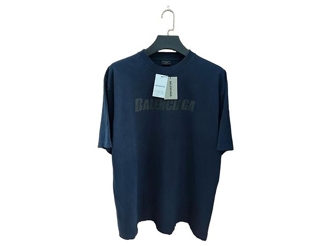 Camisa Balenciaga Navy de algodão com logo Multicor
