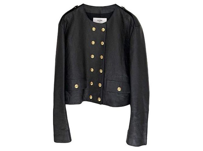 Giacca in pelle nera Céline Nero
